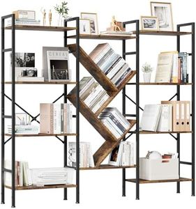 Garvee Triple 5 Tier Shelf Bookshelf, Display Book Shelf, Wide Bookcase, Rustic Wooden Shelving Unit,Adds Character to Your Room, Bedroom, Living Room, Home & Office Shelving