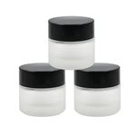 Happy Packaging 10 Gm Clear Frosted Round Empty Glass Cosmetic Cream Container | Jars With Black Cap And White Inner Lids For Creams| Balms | Face Scrub | Body Cream Etc (3)