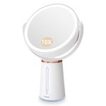 Auxmir 1X/10X Makeup Mirror with Light, 8.3in Double-sided 360°Magnifying Mirror, 2500mAh Type-C Rechargeable Mirror with 52 LED lights, 10 Brightness Adjustable Vanity Mirror for Bedroom, Bathroom