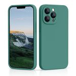 CALOOP Slim-Fit for iPhone 13 Pro Max Case,Sturdy Shockproof Hard Frame Cover with Anti-Scratch Microfiber Lining,Skin Soft Liquid Silicone,Full Protection for Screen and Camera Lens(Pine Green)