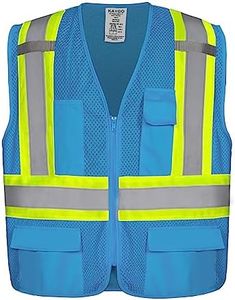 KAYGO High Visibility Safety Vests KG0100, Safety Vests Reflective with Pockets and Zipper,ANSI Type R Class2 Not FR,(Light Blue,2XL)