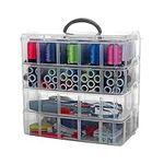 Bins & Things Clear 4-Tier Stackable Storage Containers with lids - 40 Adjustable Compartments for Craft Organizers - Storage box for Jewelry, beads, kids toys, makeup box and sewing supplies