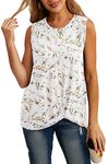 IWOLLENCE Womens Waffle Knit Tunic Casual Blouse Sleeveless Cute Twist Knot Tank Tops Flower Print White XX-Large