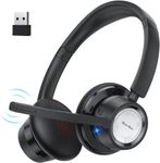 New bee Wireless Headset, Bluetooth Headset with Microphone Noise Canceling & USB Dongle 20hrs Talk time & Mute Button for Work/PC/Office/Zoom/Skype(Black)