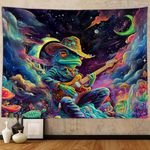 Sanzugh Funny Space Frog Mushroom Tapestry for Men Guys Bedroom, Cool Trippy Universe Planet Ocean Art Tapestries Wall Hanging College Dorm Boy Room Decor 60"X40" Psychedelic Blacklight Galaxy Poster