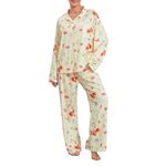 Yassiglia Women's Pyjama Sets Strawberry Print Button Down Long Sleeve Shirts Tops and Pants 2 Piece Loungewear Outfits Pjs Women's Nightwear Pyjamas for Women (Yellow, S)