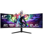 Gawfolk 49 inch Ultra-Wide Curved 1500R Gaming Computer Monitors, DQHD(5120×1440), 165Hz, 1MS, FreeSync, 120% sRGB, Built-in speaker PC Screen, HDMI2.1&DP1.4, Wall-mounted compatible 100*100mm- Black