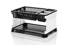 Attro Lenova Utensil Basket-Stylish and Durable Plastic Kitchen Organizer Rack Cutlery Utensil,Simple Assembly, Fruits and Vegetable Drying Drain and Storage Stand with Water Storing Tray-Black