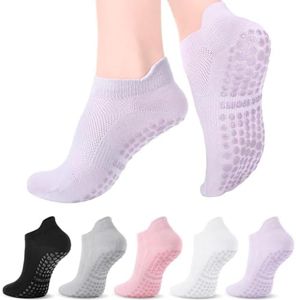 XINRUI 5 Pairs Yoga Pilates Socks for Women,Non-Slip Yoga Socks with Grips,Anti-Skid Ankle Grip Socks for Yoga Pilates Barre Dance Hospital Workout (Multi-color)
