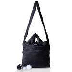 SYZY World's Most Compact Travel Tote Bag Portable Shopping Beach Market Bag - Reusable Collapsible Stuffable, Black, Small, Minimalist