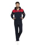 WILD WEST Mens Winter Tracksuit Warm Cotton Fleece Red & Navy Colour Printed Hooded Zipper Set (D)