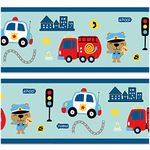 Y033 Border 15 cm x 200 cm for Children's Room Baby Room Decor Sticker Wall Border Self-Adhesive Wall Sticker for Children Girls Boys Y033 (Fire Brigade/Police)