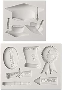 SAKOLLA Graduation Fondant Mold Set, Doctoral Cap Silicone Molds Diploma Graduate Candy Chocolate Molds Cake Toppers Party Decorations for 2023 Graduation Celebration