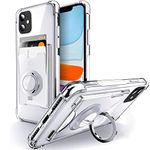 Shields Up for iPhone 11 Phone Case Wallet Clear with Card Holder [3 Cards] Ring Stand Minimalist Wallet Case Slim Protective Shockproof Bumper Cover for Apple iPhone 11 6.1 inch - Clear