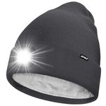 ATNKE LED Lighted Beanie Hat,USB Rechargeable 4 LED Running Headlamp Ultra Bright Cap with Light Hands Free Head Torch Winter Warm Lined Fleece Knit Beany Gifts for Men and Women/Gun Gray