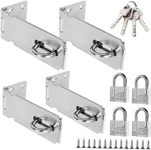 YOUNTHYE 4 Sets Door Latch Hasp with Door Padlock and Screws, Heavy Duty Hasp and Staple Lock with Key, Shed Locks and Latches for Bedroom Bathroom Door Cabinet Pet Cage