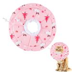 Qpets® Cat Cone Waterproof Cat Cone Adjustable Drawstring Collar Polyester Cat Cones After Surgery Pet Cat Recovery Cone Collar Cute Print Cone Collar for Cats (M)