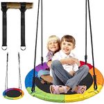 KINSPORY Tree Swing, 40'' Outdoor Swing Seat for Kids, Adjustable Hanging Hammock Swing Chair, Sensory Therapy Swing with Swing Set Accessories (Colorful)