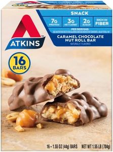 Atkins Caramel Chocolate Nut Roll Snack Bar, Protein Snack, High in Fiber, 2g Sugar, 16 Count