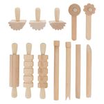 NUOBESTY 12Pcs Wood Dough Tools Toy Clay and Dough Tools Rolling Pins Wooden Clay Stamp for Arts Crafts Christmas