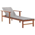 vidaXL Solid Acacia Wood Sun Lounger Weather-Resistant Swimming Pool Patio Garden Outdoor Seating Sun Bed Daybed Chaise Lounge Poly Rattan Grey