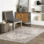 nuLOOM Eira Medallion Stain-Resistant Machine Washable Area Rug, 9x12, Taupe