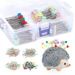 400 Pcs Sewing Pins, Flat Head Straight Pins, Sewing Pins Coloured Heads, Quilting Pins with Hedgehog Needle Cushion Storage Box, Dressmaking Pins for Dressmaker Craft Sewing