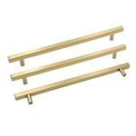 goldenwarm 5Pack Brass Cabinet Pulls Gold Kitchen Hardware - LS1212GD256 Gold Cabinet Knobs Dresser Drawer Pulls Brushed Brass Cabinet Handles 10in Hole Centers