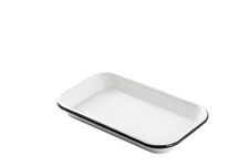 Tablecraft Sheet pan Server, 1/8 Size, Creamy White with Black Rim, 10x6x1.125