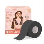 PINQ POLKA Boob Tape for Women for Breast Lift|Body Tape|Perfect Cleavage|Invisible|Breathable|Skin- Friendly Adhesive|Up to 12 Hrs Sticking|Reusable Cloth Bag|7cm Wide & 5m long |Black Color- 1 Pc