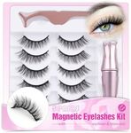 Magnetic Eyelashes with Eyeliner 5 Pairs Eyelashes Natural Look Cat Eye Lashes Magnetic Lashes with Applicator and Magnetic Eyeliner Waterproof Reusble Lashes Kit by Mavphnee