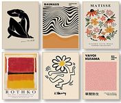 Matisse Wall Art Prints Set of 6, Abstract Matisse Wall Art Exhibition Posters Black Beige Yellow Women Body Line Art Flower Market Art Prints, Living Room Wall Decor（8x10inch, Unframed)