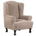 H.VERSAILTEX Stretch Wing Chair Cover Jacquard Spandex Stretch Slipcovers for Wingback Chairs, Slip Resistant Stylish Wingback Chair Cover 1 Piece with Elastic Bottom, Anti-Slip Foams Added - Sand