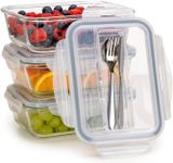 Glass Igluu Meal Prep Container with Lid and Utensils - Airtight SnapLock Lids - Portion Control Food Storage - BPA Free - Microwavable, Dishwasher, Freezer and Oven Safe [3 Pack]