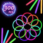 300 Pack Glow Sticks, 8 inch Light Stick Glow in The Dark Party Supplies Glow Sticks Party Pack for Fun Party Wedding Concert Christmas, Glow Necklaces Glow Bracelets Party Favors Gift for Kids Adults