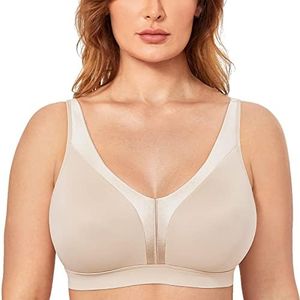 DELIMIRA Women's Wireless Bra Plus Size Full Coverage Smooth Unlined Support Beige 38DD