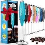 PowerLix Milk Frother Handheld Battery Operated Electric Whisk Foam Maker for Coffee, Cappuccino, Hot Chocolate, Durable Mini Drink Mixer with Stainless Steel Stand Included (Sky Blue) (PLX-001)