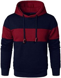 HOOD CREW - Sudaderas de manga larga con capucha con cordón para hombre, informal, de jacquard a cuadros, XL