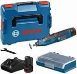 Bosch Professional 12 V System Battery Rotary Tool (Idle Speed: 5,000-35,000 min-1, Quick Charger, Cutting Disc, in L-Boxx), Black, Blue, with 2X 2.0 Ah Batteries with Charger