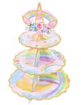 WERNNSAI Unicorn Cupcake Stand - Unicorn Birthday Party Decorations for Girls Kids 3-Tier Cardboard Dessert Tower Holder Round Serving Tray Stand Horn Theme Baby Shower Supplies