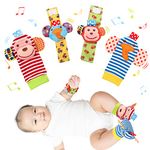 Dacitiery Baby Rattle Socks Wrist Strap Rattles Set, Newborn Foot Finder Socks & Wrist Rattles, Soft Animal Baby Rattle Toy Sensory Development Toys Gift for 0-6 Months Girls Boys Babies