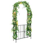 Tangkula 7.5Ft Garden Arbor with Gate, Metal Garden Arch with Trellis for Climbing Plants, Roses, Vines, Outdoor Garden Archway for Wedding Bridal Party Decoration Ceremony (Black)