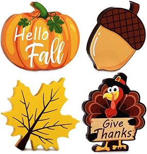 Bucherry 4 Pieces Thanksgiving Fall Tiered Tray Decor Farmhouse Hello Fall Wooden Signs Mini Table Pumpkin Maple Leaf Turkey Wood Sign Autumn Harvest Block Fall Pinecones for Office Home Party