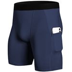 SPVISE 1 or 3 Pack Men's Compression Shorts with Pocket Spandex Underwear Workout Gym Shorts Active Running Basketball Shorts, Navy, Medium