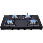 Elica Slimmest 4 Burner Gas Stove With Square Grid And Brass Burner (694 Ct Vetro (Slim Line Spf 2J), Manual Ignition, Black