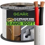 GearIT 16/2 Speaker Wire (100 Feet) 16AWG Gauge - in Wall Audio Speaker Wire Cable / CL2 Rated / 2 Conductors - OFC Oxygen-Free Copper, White 100ft