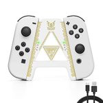 DLseego Joycon Speed Charging Grip for Switch/Switch OLED, Portable Gaming Comfort Grip Handle Joystick Remote Controllers V-Shaped Anti-Slip Handle Accessories (White Kingdom Gold Trim)