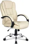 Halter Large Computer Desk Chair with Lumbar Support and Padded Arm Rests, Ergonomic Swivel Chairs, Comfortable Study Gaming Chair, Adjustable Home Office Chair, Rolling Executive Leather Chair, Beige