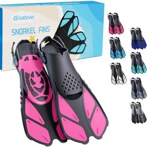 Greatever Snorkel Fins Adjustable Buckles Open Heel Swim Flippers Travel Size Short Swim Fins for Snorkeling Diving Swimming Adult Men Womens