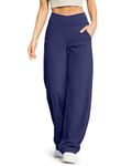 G4Free Wide Leg Pants for Women Flare Dress Yoga Pants with Pockets Stretch for Business Casual Work Lounge (Navy, S,31")